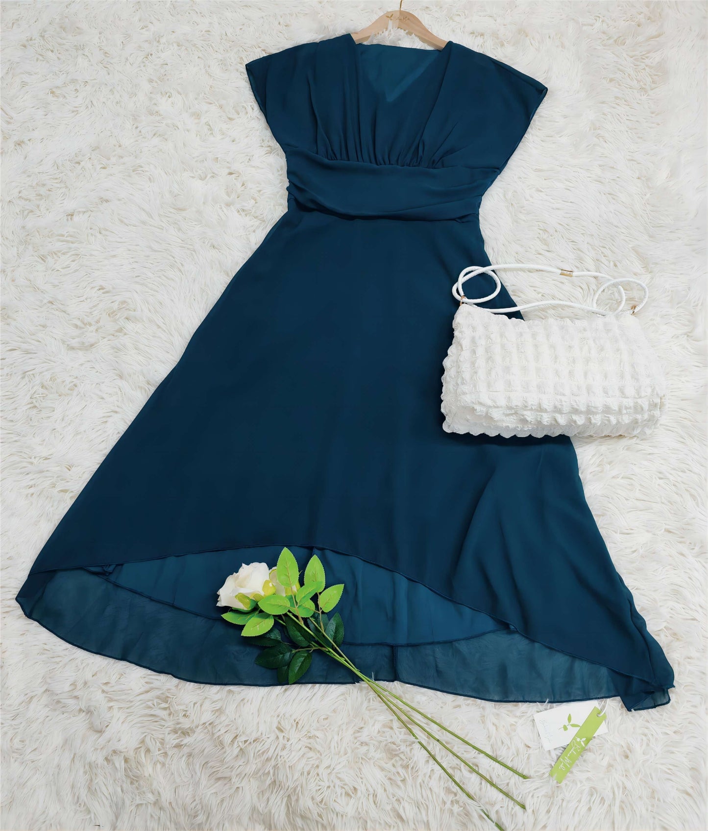 Flutter-Sleeve Chiffon Midi Dress for Women