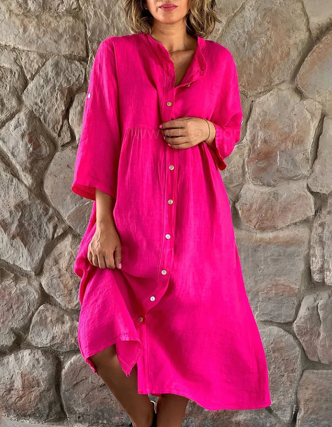 Linen Button-Down Midi Dress for Women