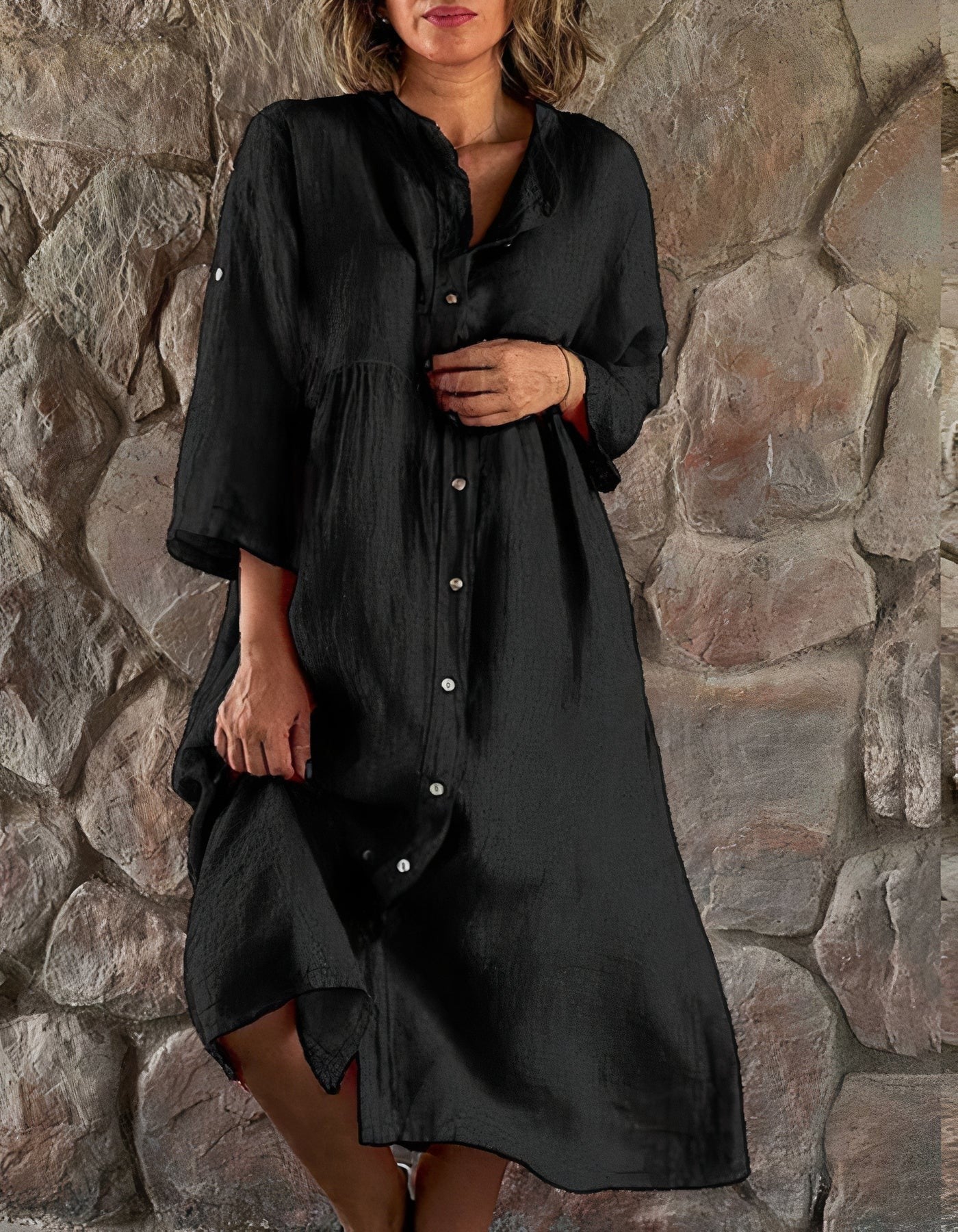 Linen Button-Down Midi Dress for Women