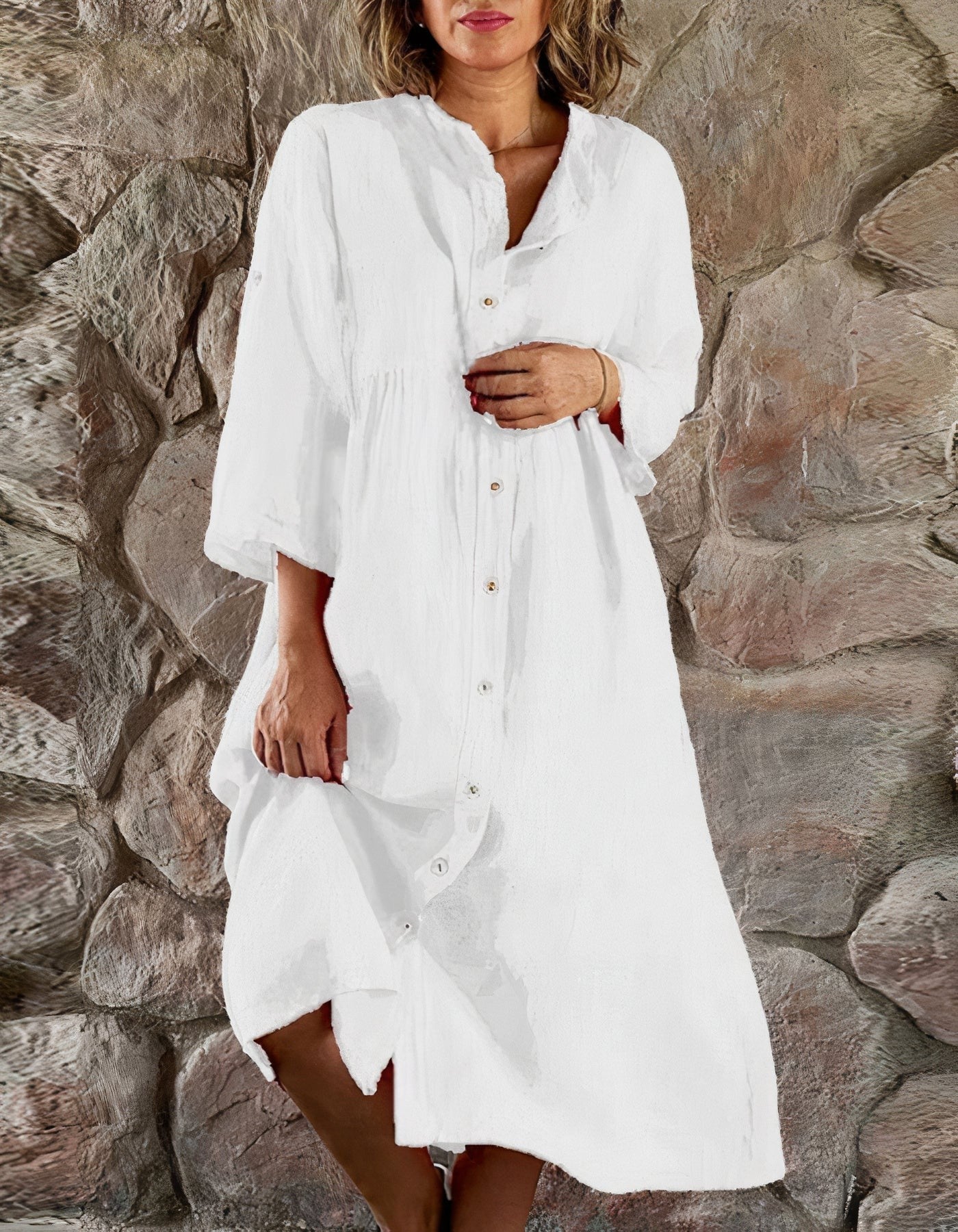 Linen Button-Down Midi Dress for Women