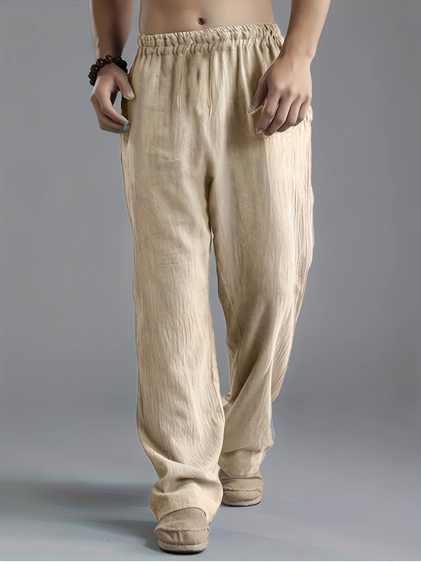 Men’s Elastic-Waist Linen Summer Pants