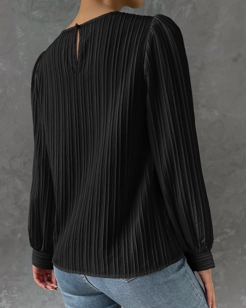 Pleated Lantern-Sleeve Blouse for Women