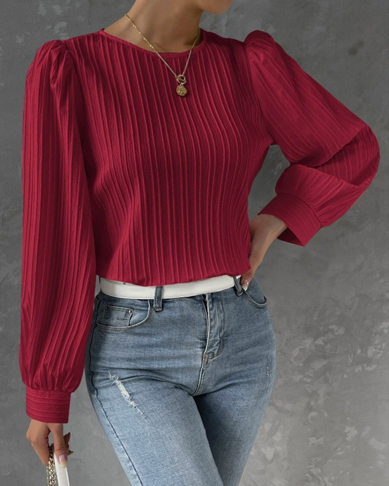 Pleated Lantern-Sleeve Blouse for Women
