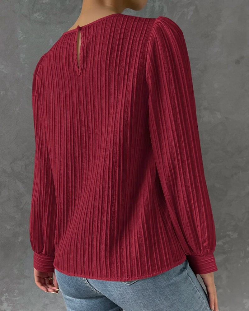 Pleated Lantern-Sleeve Blouse for Women