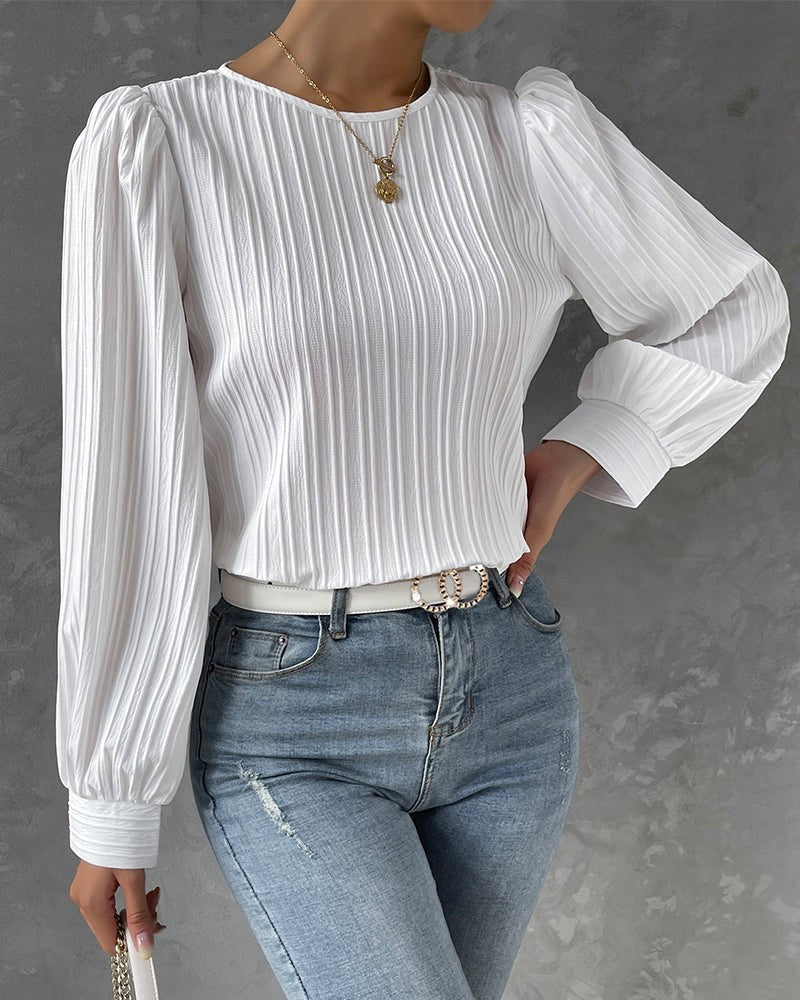 Pleated Lantern-Sleeve Blouse for Women