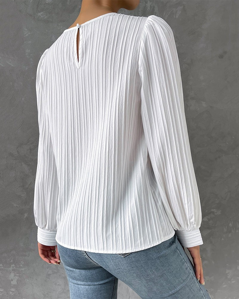 Pleated Lantern-Sleeve Blouse for Women
