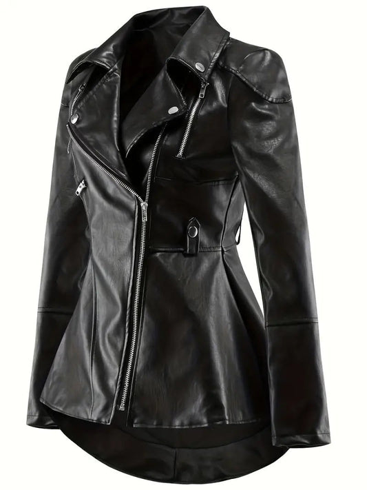 Asymmetric-Zip Vegan Leather Jacket for Women