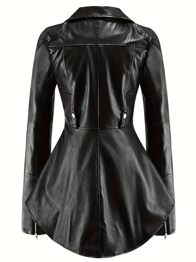 Asymmetric-Zip Vegan Leather Jacket for Women