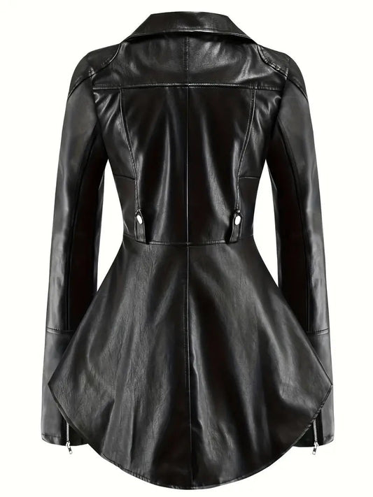 Asymmetric-Zip Vegan Leather Jacket for Women