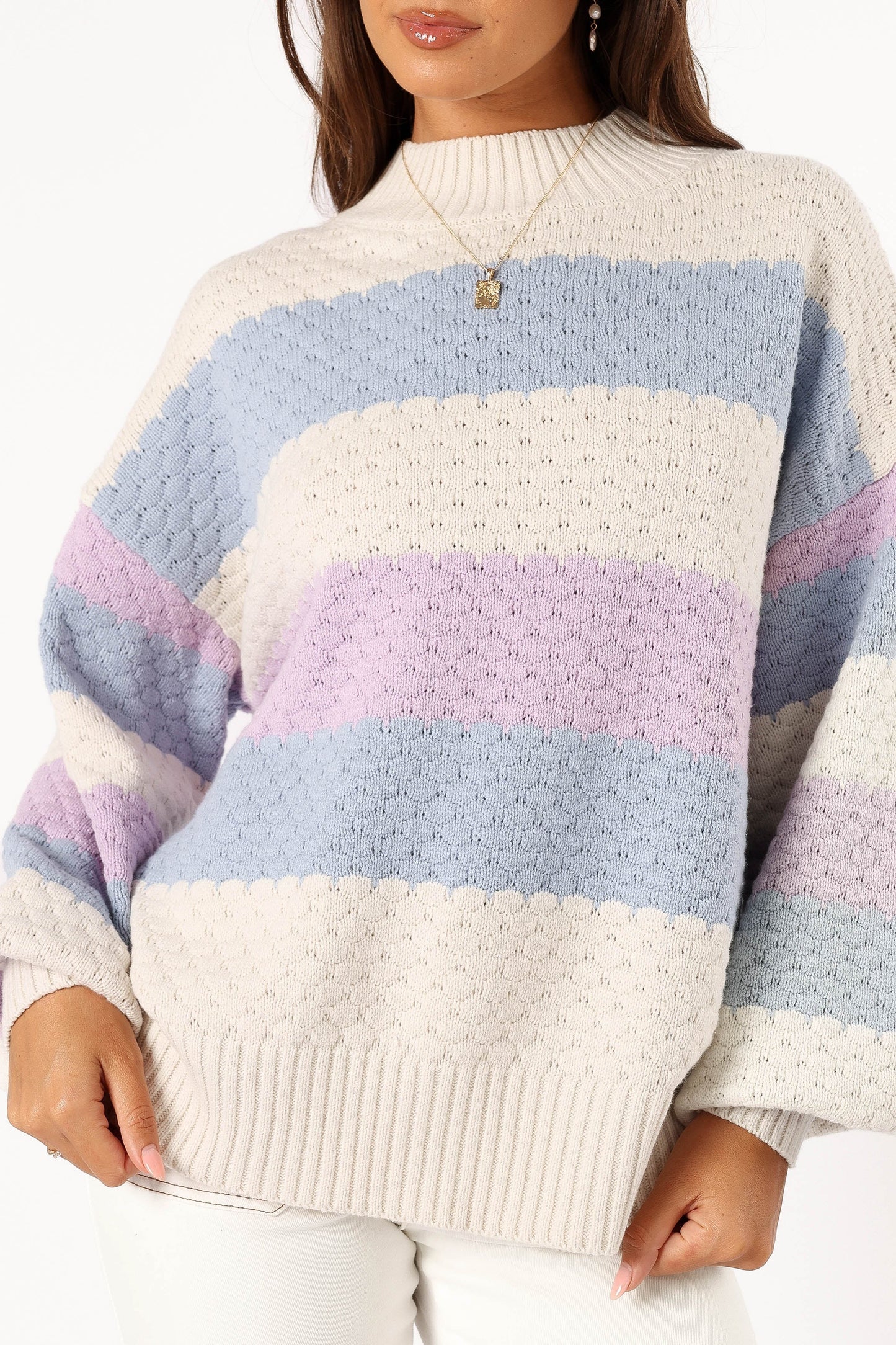 Dani Multi-Stripe Mock-Neck Knit Sweater