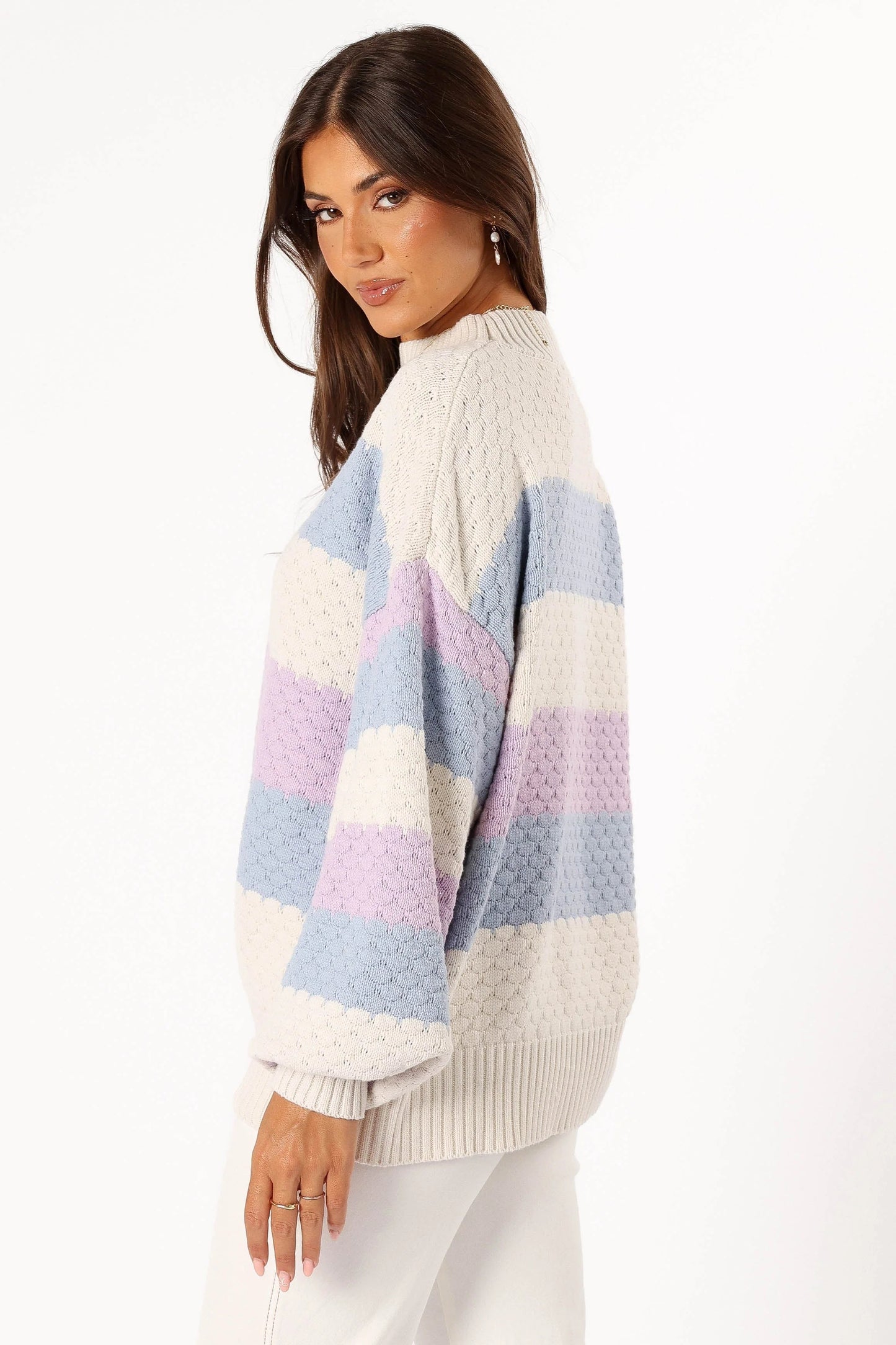 Dani Multi-Stripe Mock-Neck Knit Sweater