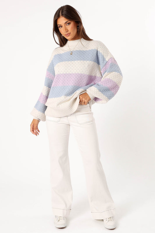 Dani Multi-Stripe Mock-Neck Knit Sweater