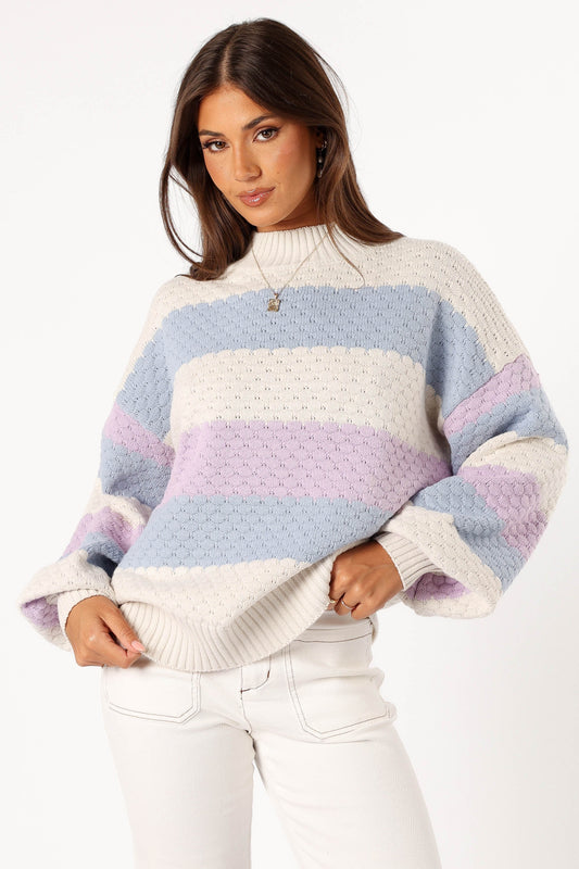 Dani Multi-Stripe Mock-Neck Knit Sweater