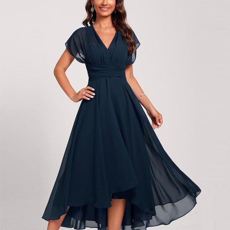 Flutter-Sleeve Chiffon Midi Dress for Women