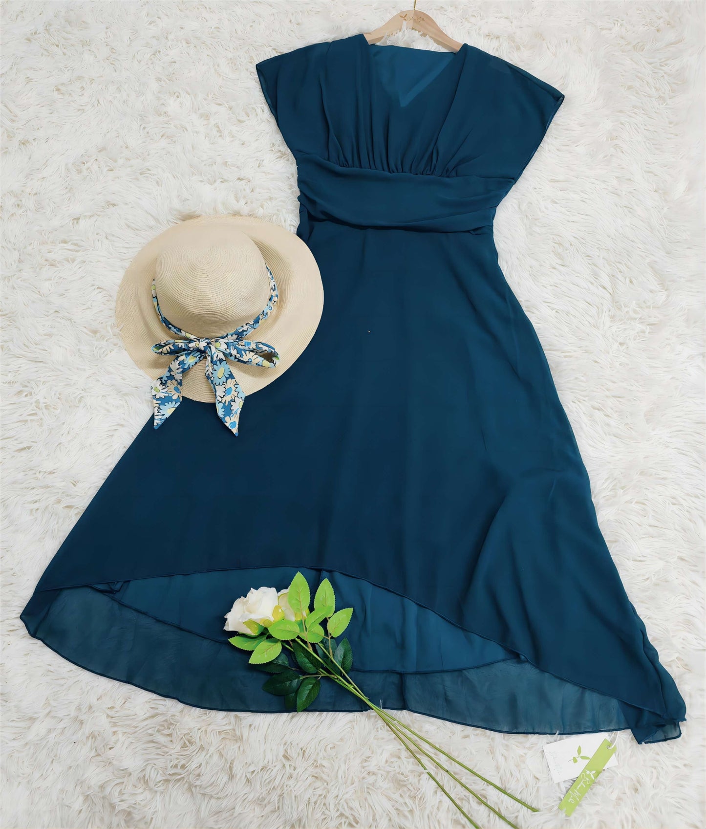 Flutter-Sleeve Chiffon Midi Dress for Women