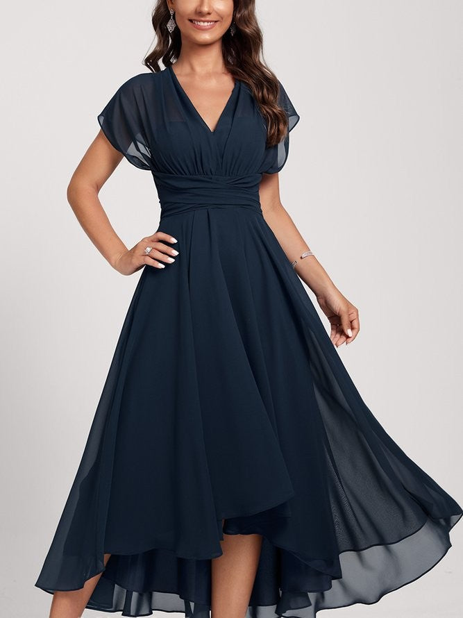 Flutter-Sleeve Chiffon Midi Dress for Women