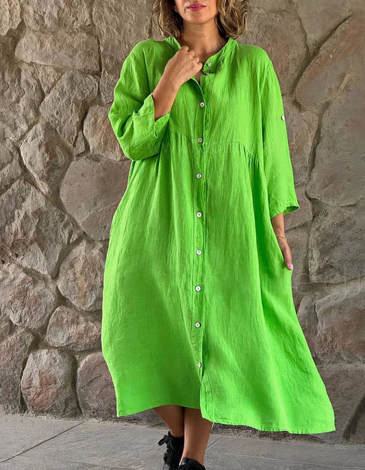 Linen Button-Down Midi Dress for Women