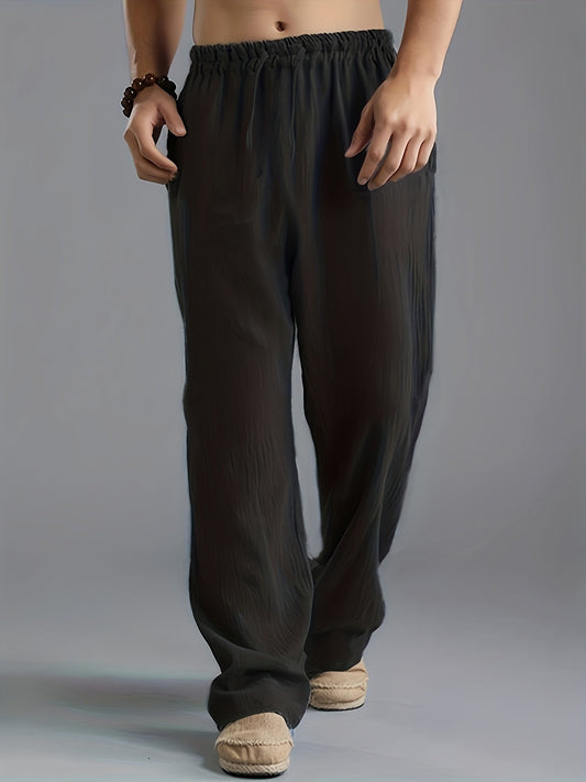 Men’s Elastic-Waist Linen Summer Pants