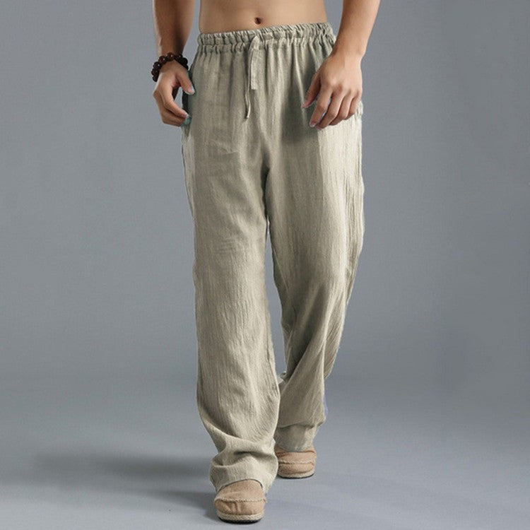 Men’s Elastic-Waist Linen Summer Pants