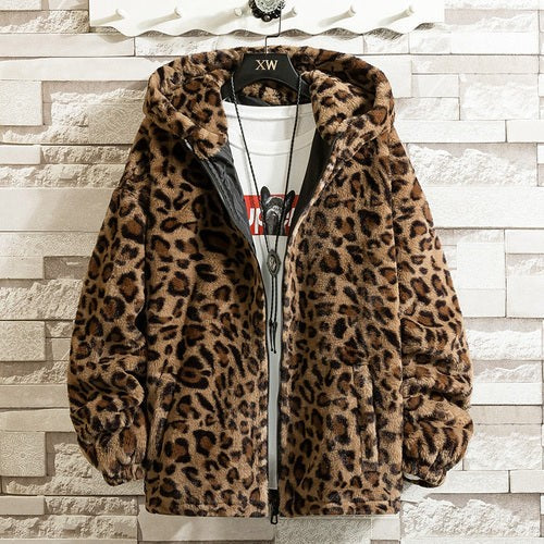 Men’s Zip-Up Leopard-Print Hooded Jacket