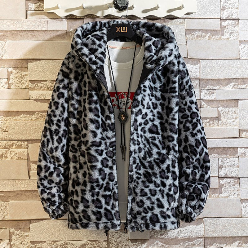Men’s Zip-Up Leopard-Print Hooded Jacket