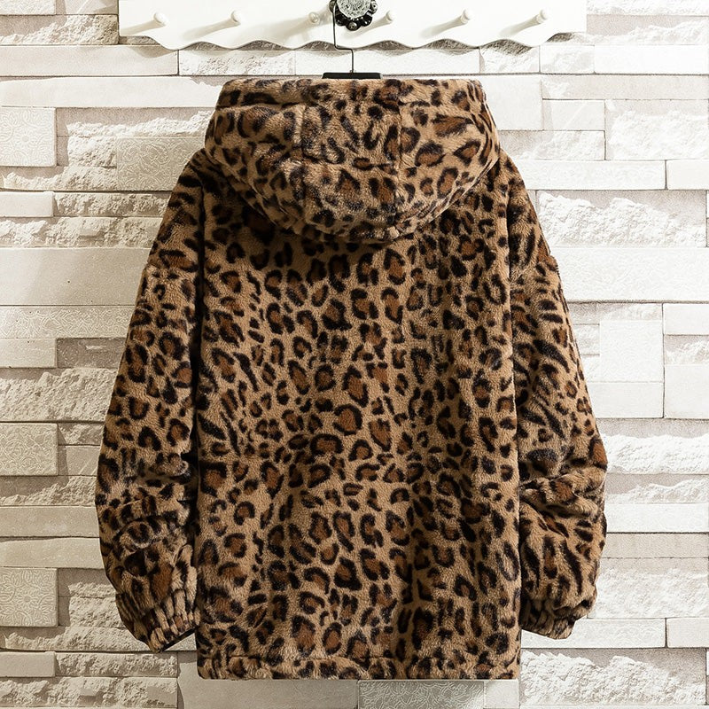 Men’s Zip-Up Leopard-Print Hooded Jacket