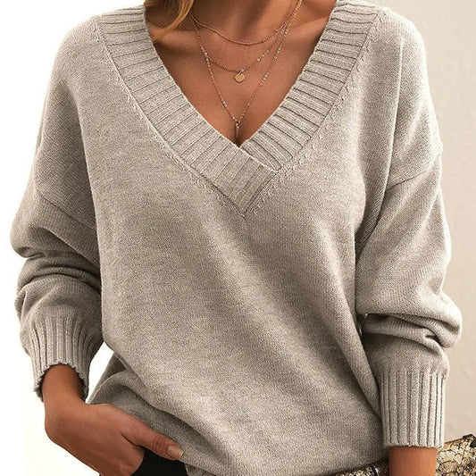 Oversized V-Neck Knit Sweater for Women
