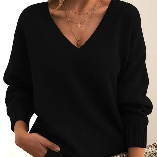 Oversized V-Neck Knit Sweater for Women