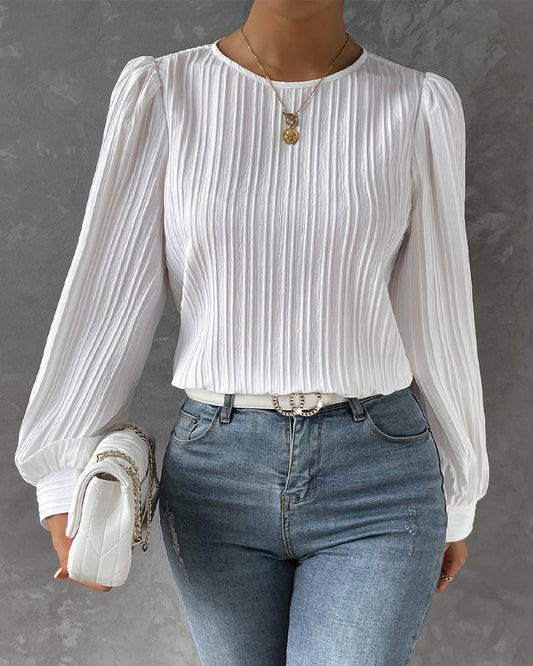 Pleated Lantern-Sleeve Blouse for Women