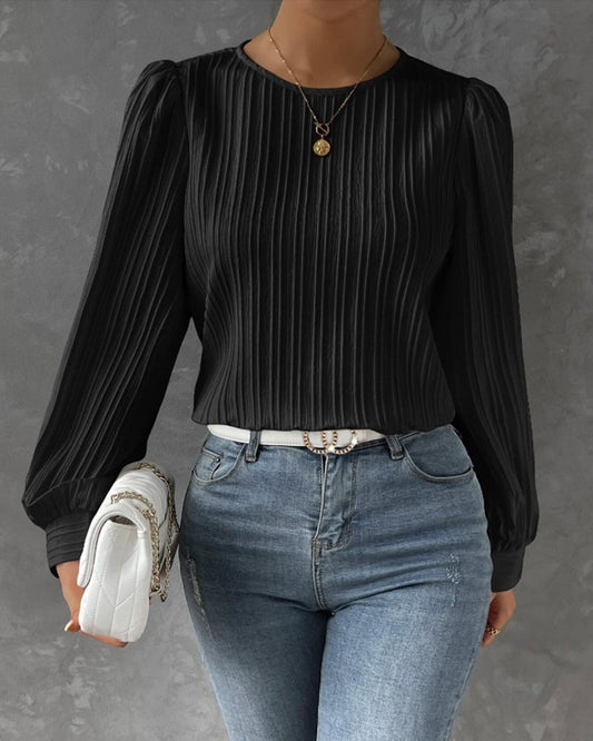 Pleated Lantern-Sleeve Blouse for Women