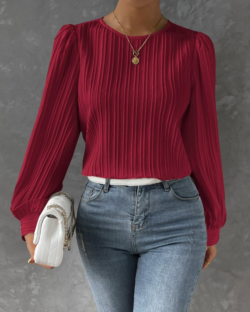 Pleated Lantern-Sleeve Blouse for Women