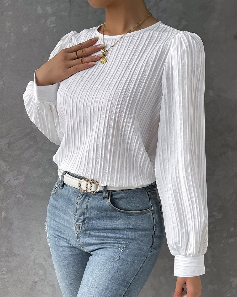 Pleated Lantern-Sleeve Blouse for Women