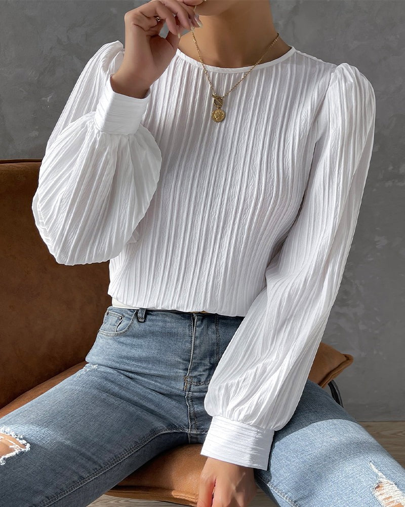 Pleated Lantern-Sleeve Blouse for Women