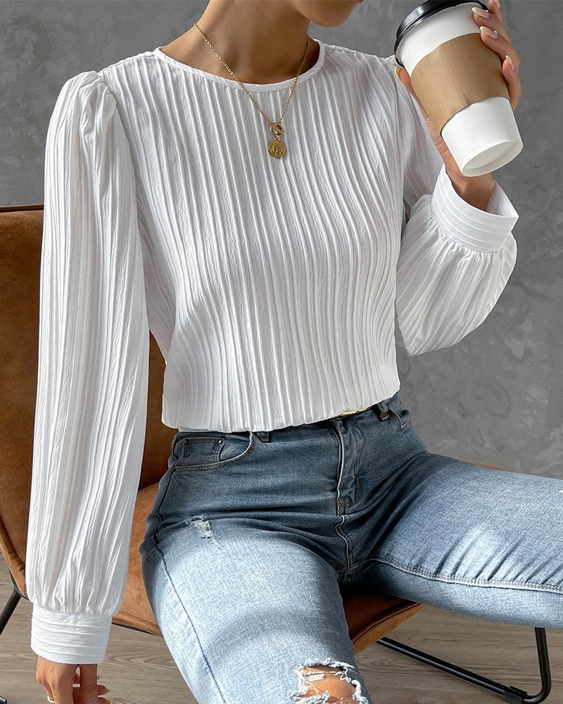 Pleated Lantern-Sleeve Blouse for Women