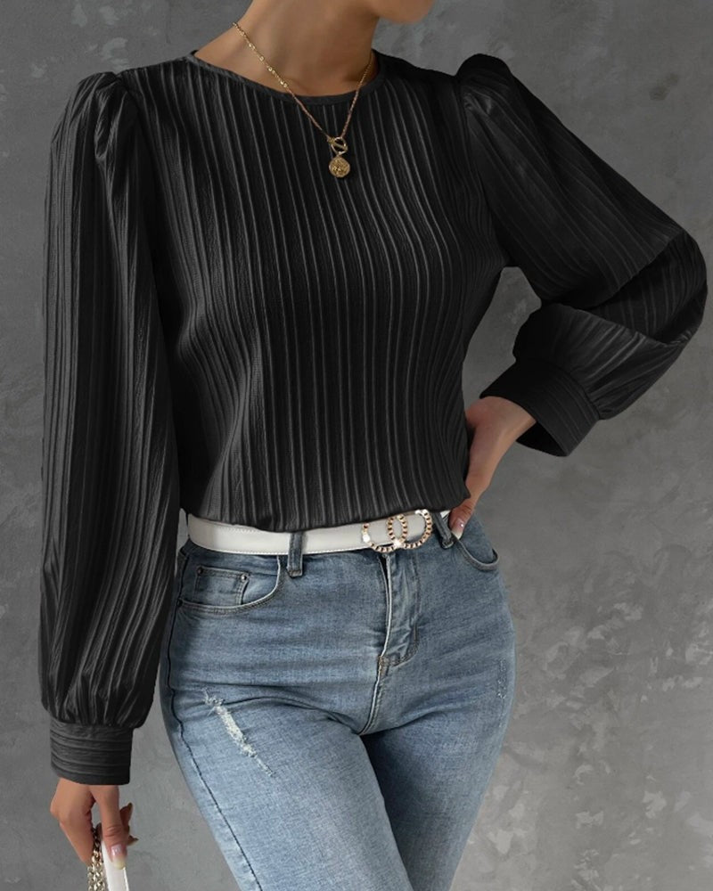 Pleated Lantern-Sleeve Blouse for Women