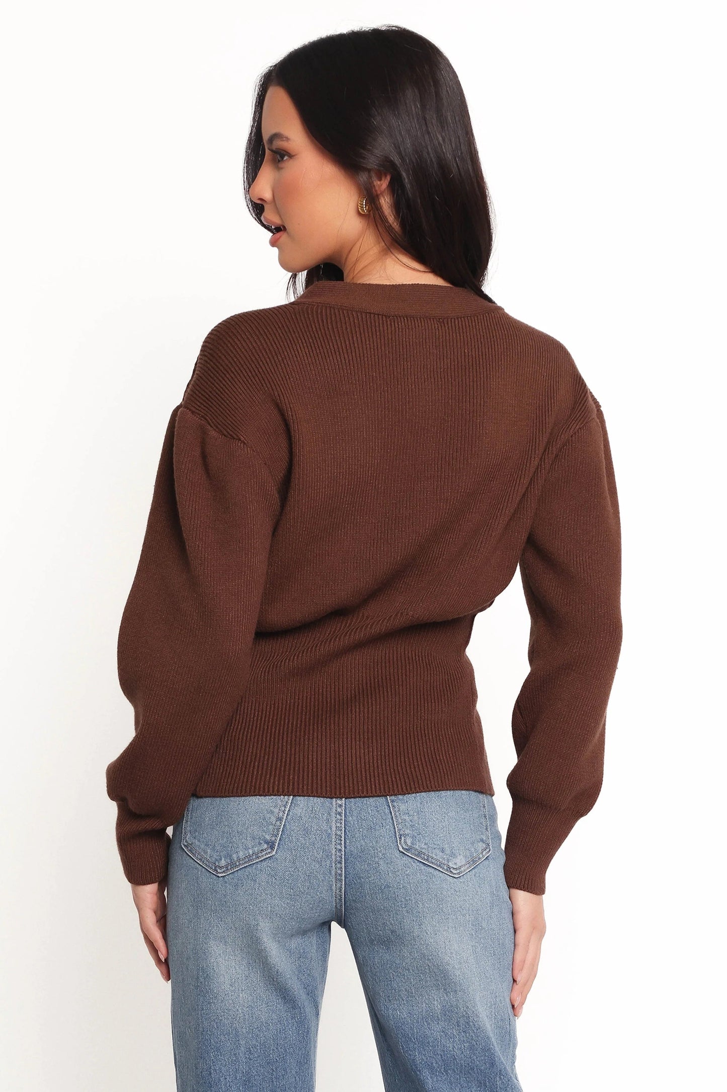 Single-Button Ribbed V-Neck Cardigan