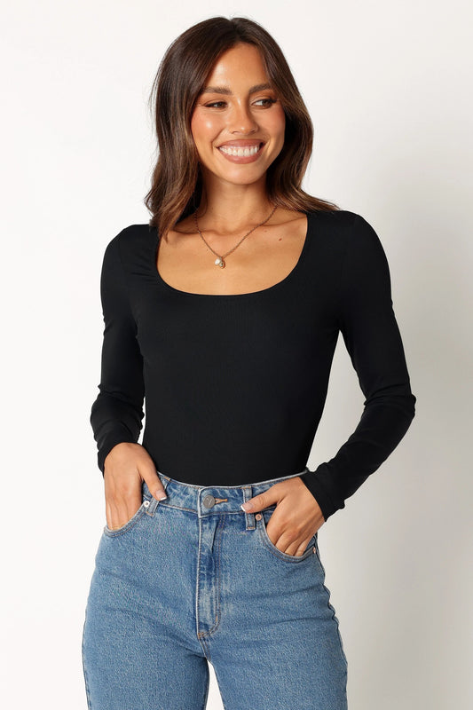 Square-Neck Ribbed Long-Sleeve Bodysuit