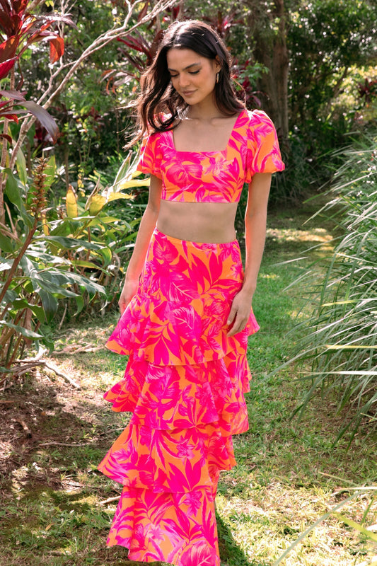 Tiered Floral High-Waist Maxi Skirt