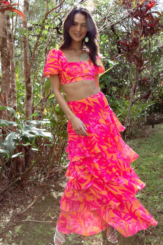 Tiered Floral High-Waist Maxi Skirt