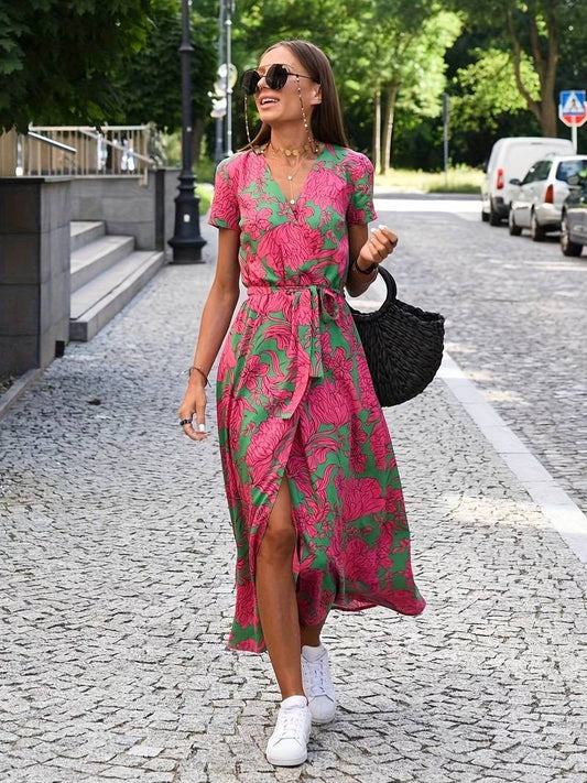 Women’s Floral Wrap Dress with Slit