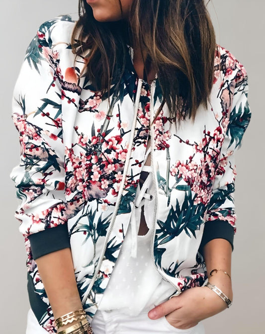 Women’s Floral Zip-Up Bomber Jacket